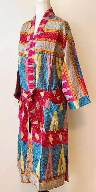 Spectacular Short Designer Patchwork Kimono. Vibrant Colors and Pattern.