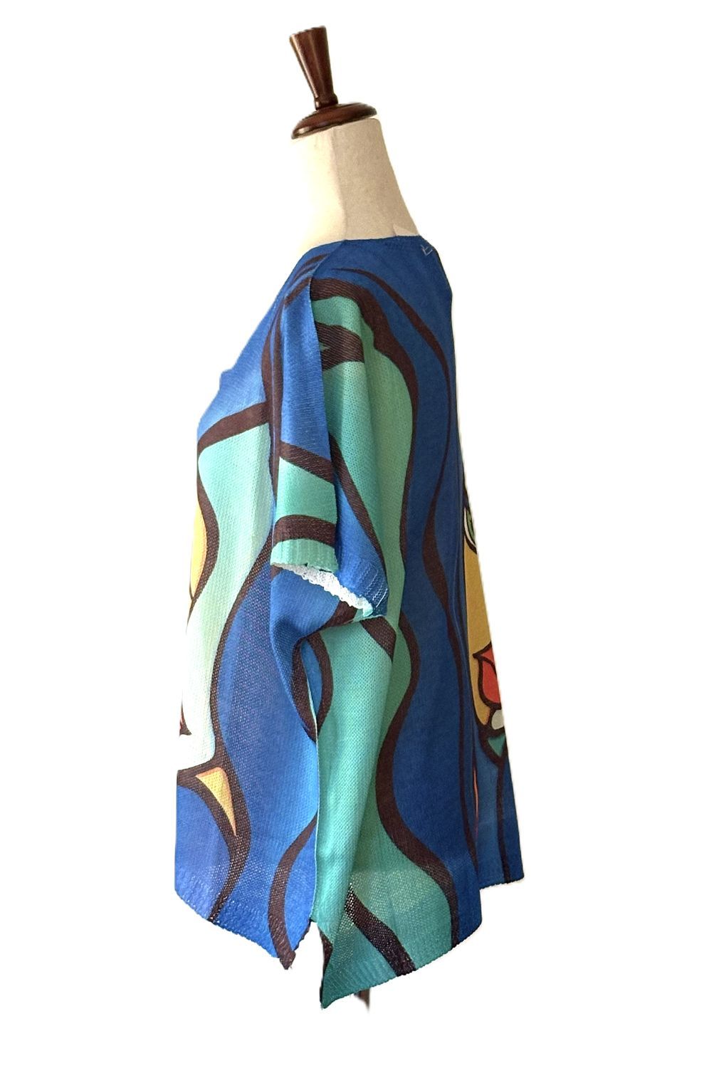 Italian Knit Sweater, One Size Blue Pop Art Face Knit