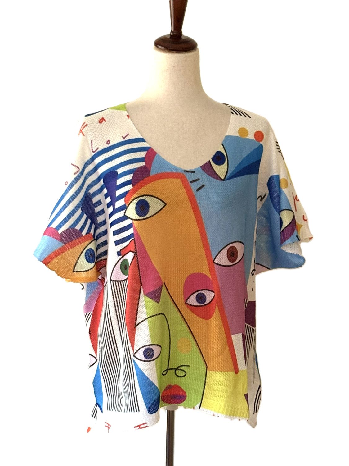 Italian Knit Sweater,  One Size Family Cubist Faces