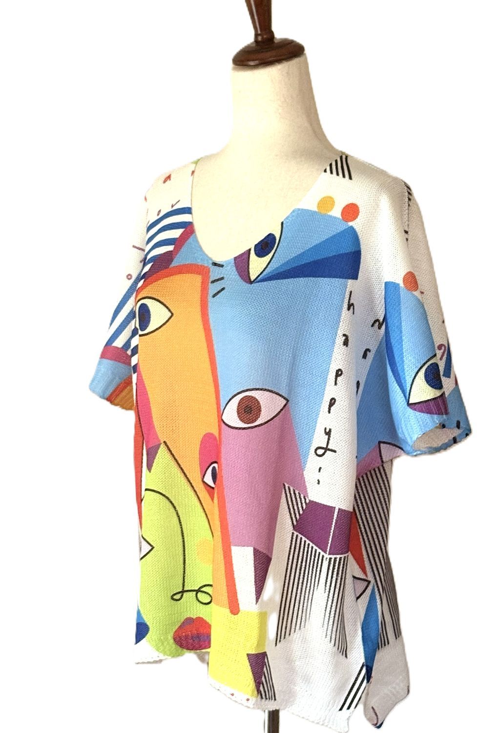 Italian Knit Sweater,  One Size Family Cubist Faces