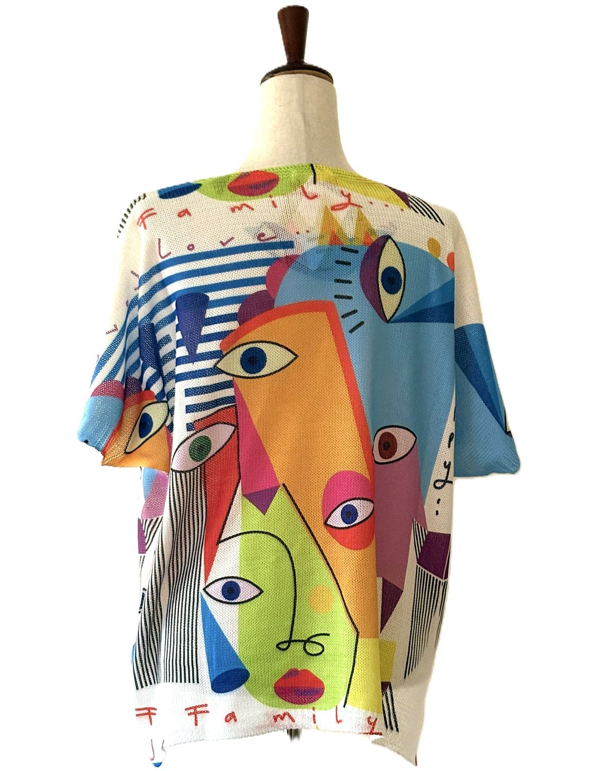 Italian Knit Sweater,  One Size Family Cubist Faces
