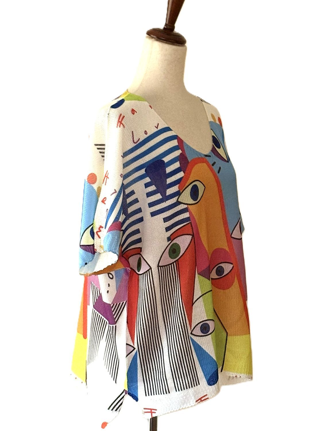 Italian Knit Sweater,  One Size Family Cubist Faces