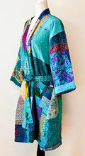 Spectacular Short Designer Patchwork Kimono. Knock Out Color. (Turquoise)