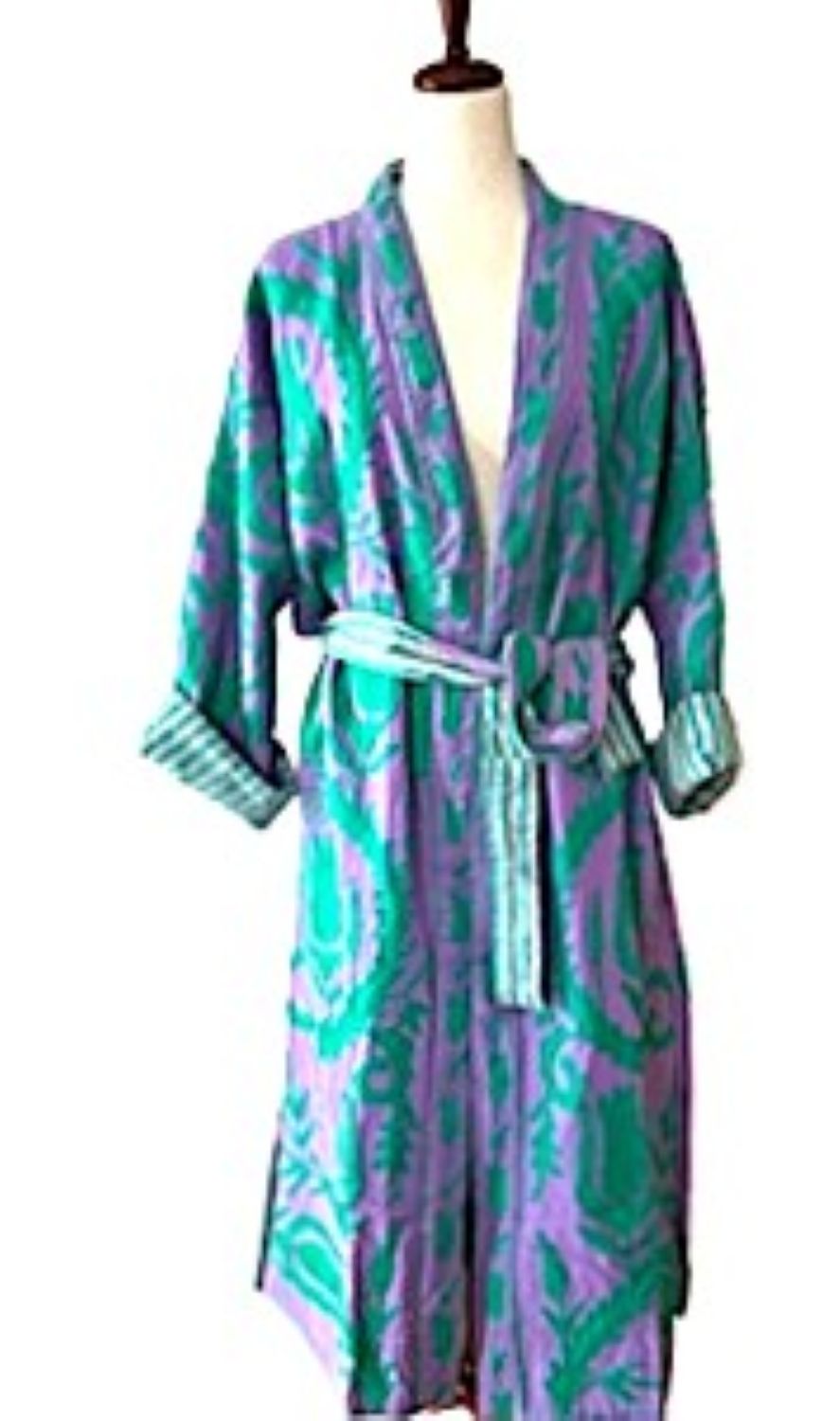 Jacket: Long Embroidered Suzani Top Coat, Color (Purple Green)