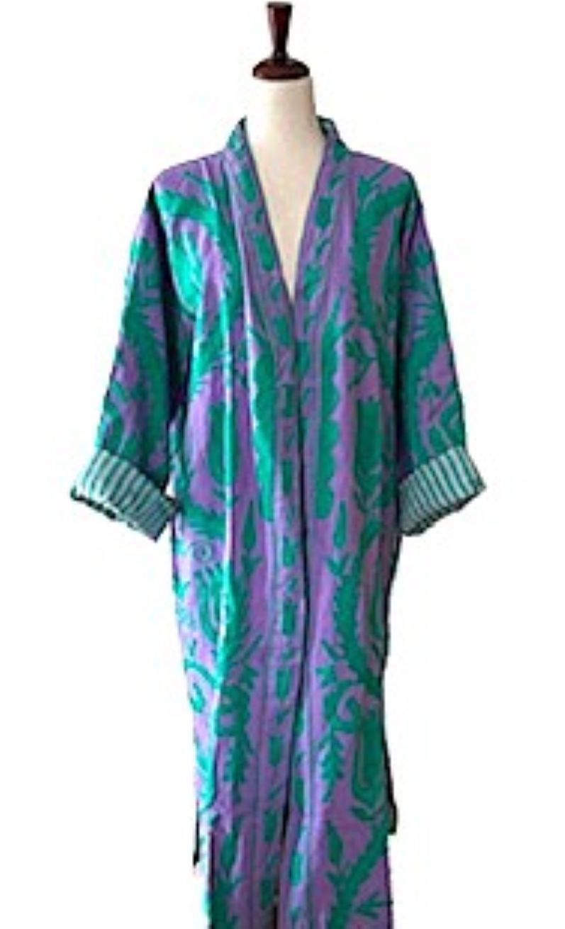 Jacket: Long Embroidered Suzani Top Coat, Color (Purple Green)