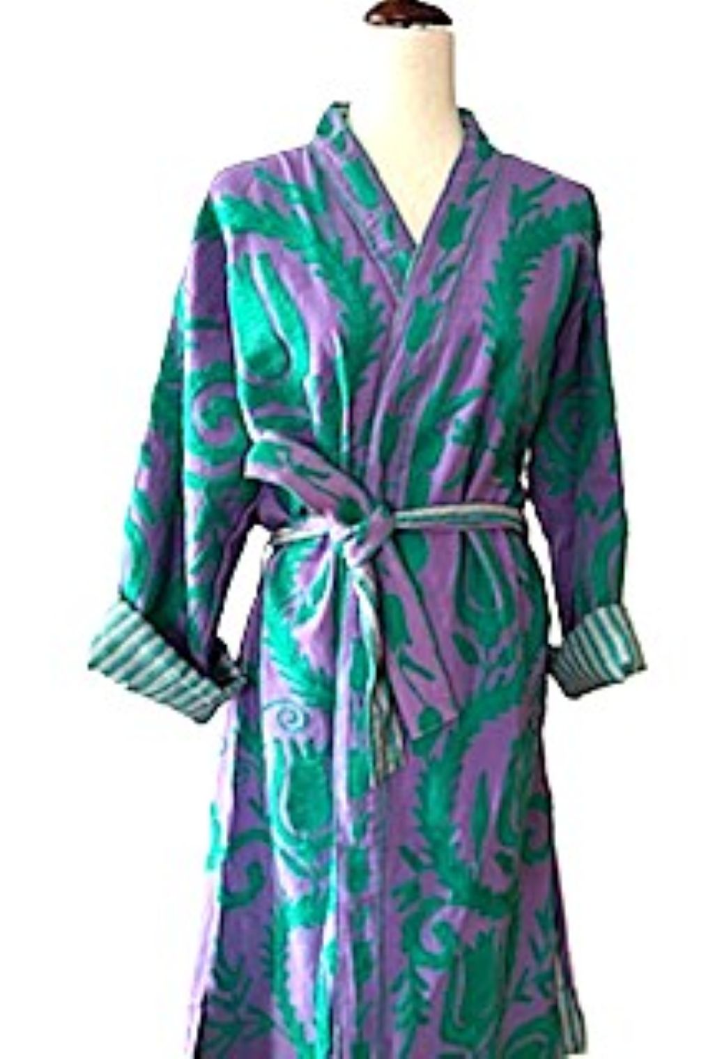 Jacket: Long Embroidered Suzani Top Coat, Color (Purple Green)