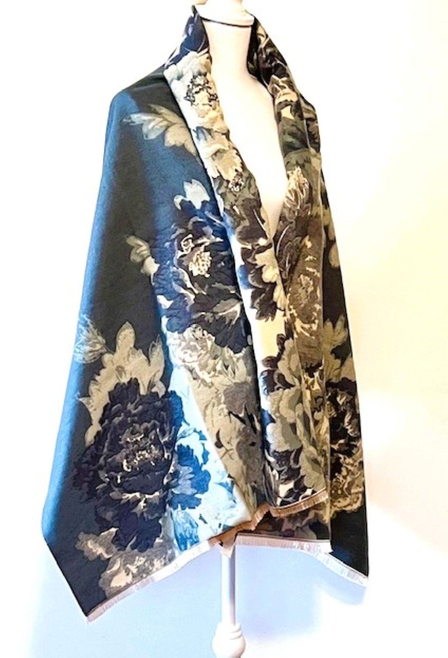 Floral Reversible Wrap – Artisan Shawl. Best Seller (Blue)