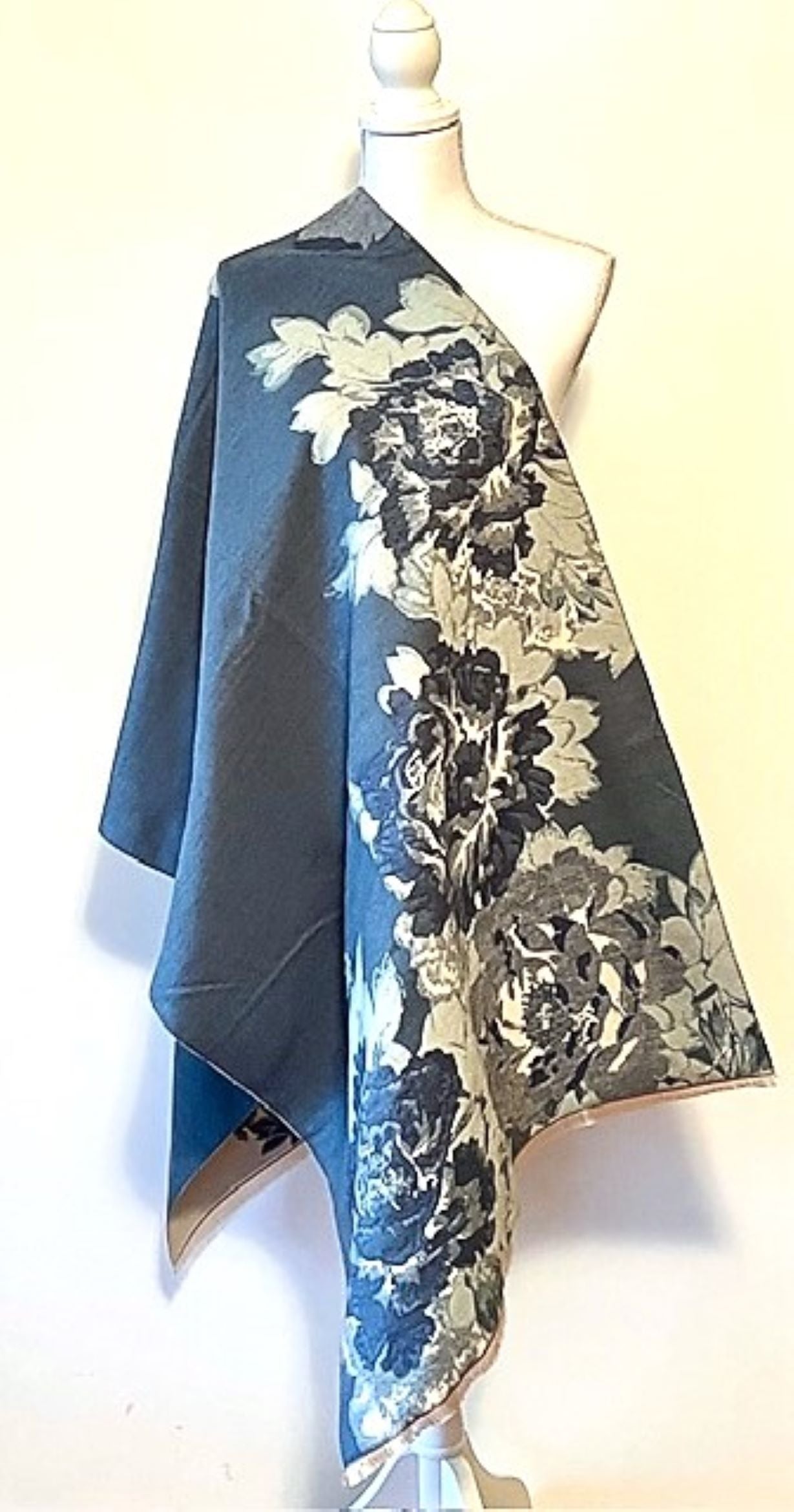 Floral Reversible Wrap – Artisan Shawl. Best Seller (Blue)