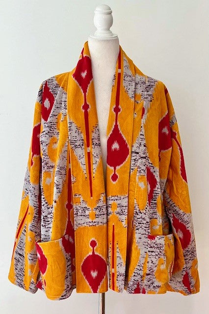 Luxurious Printed Velvet Jacket with Indian Silk Sari Lining