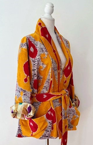 Luxurious Printed Velvet Jacket with Indian Silk Sari Lining