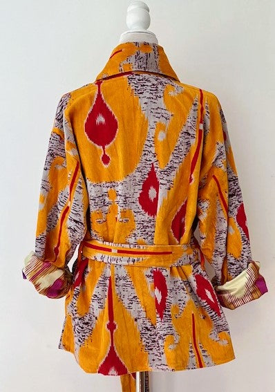 Luxurious Printed Velvet Jacket with Indian Silk Sari Lining