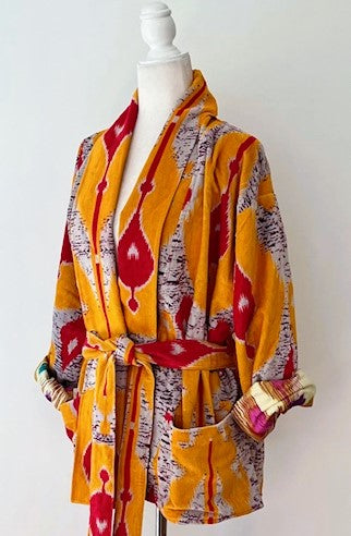 Luxurious Printed Velvet Jacket with Indian Silk Sari Lining