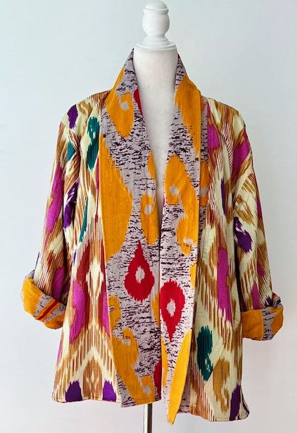 Luxurious Printed Velvet Jacket with Indian Silk Sari Lining