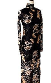 Dresses: Floral-Print Lace Long-Sleeve Mock-Neck Midi Dress (Black)