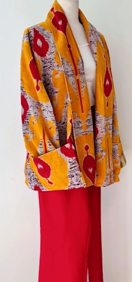 Luxurious Printed Velvet Jacket with Indian Silk Sari Lining