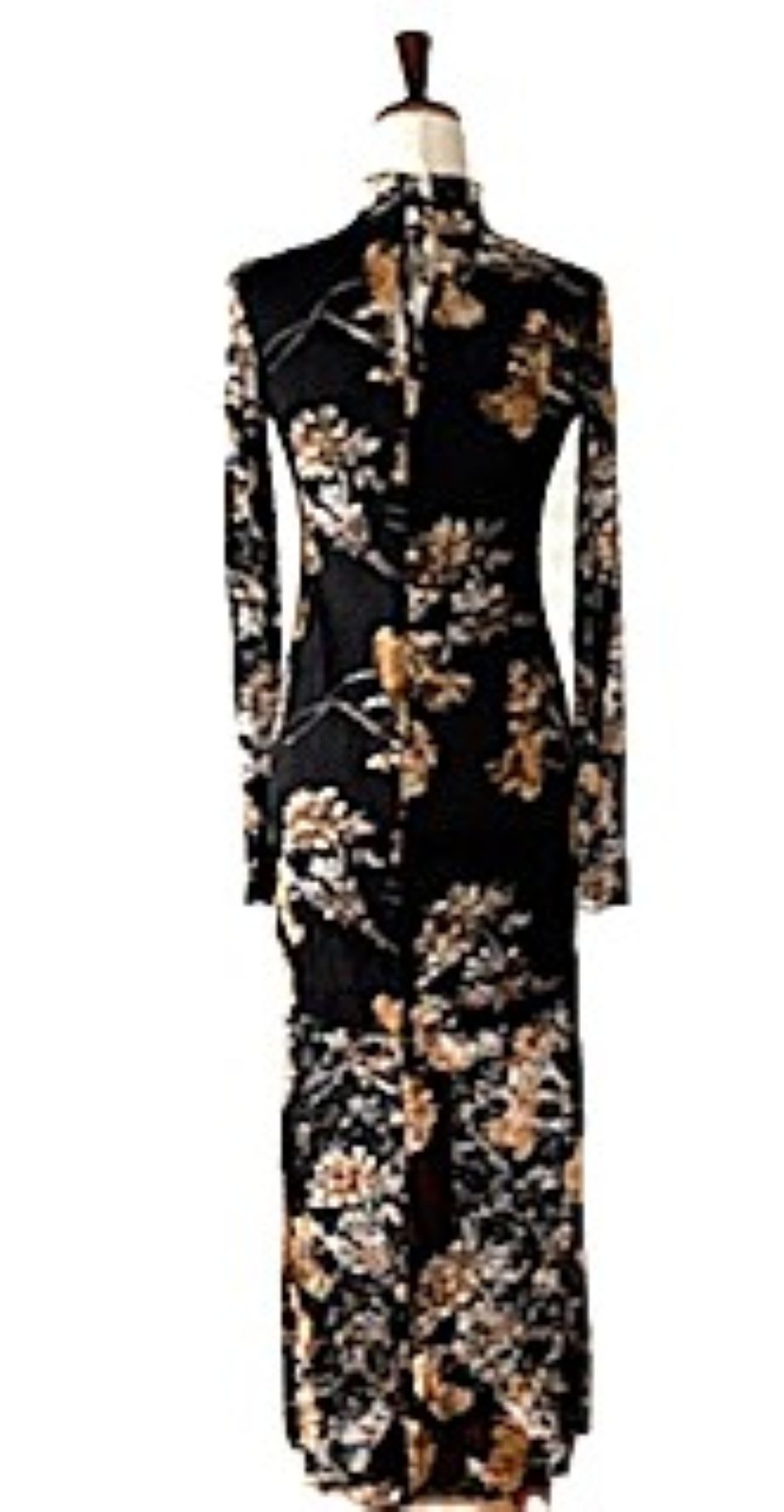 Dresses: Floral-Print Lace Long-Sleeve Mock-Neck Midi Dress (Black)