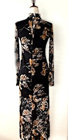 Dresses: Floral-Print Lace Long-Sleeve Mock-Neck Midi Dress (Black)