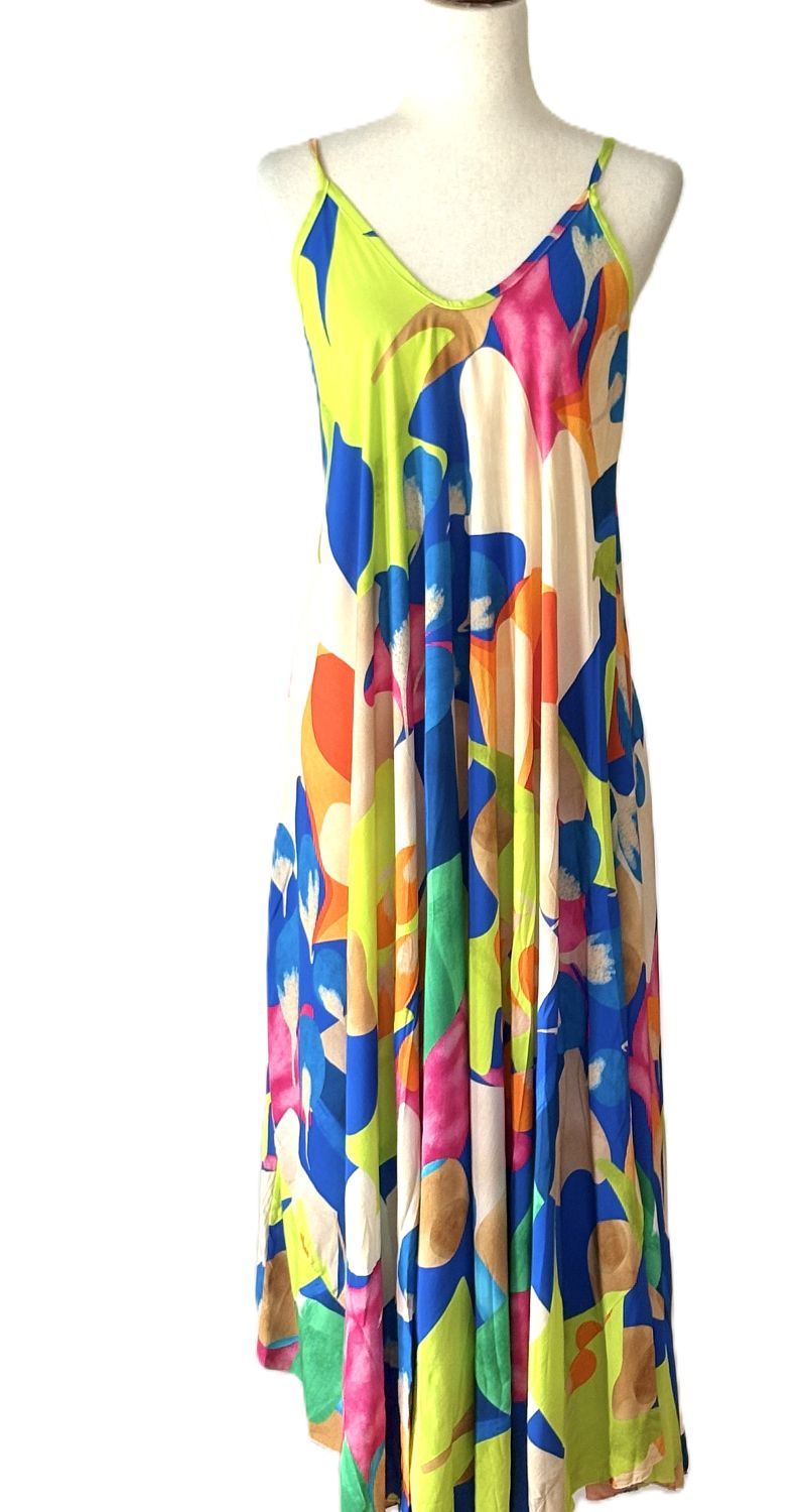Dresses: Italian Multicolor Strappy Sundress In An Abstract Print (2 Colors)