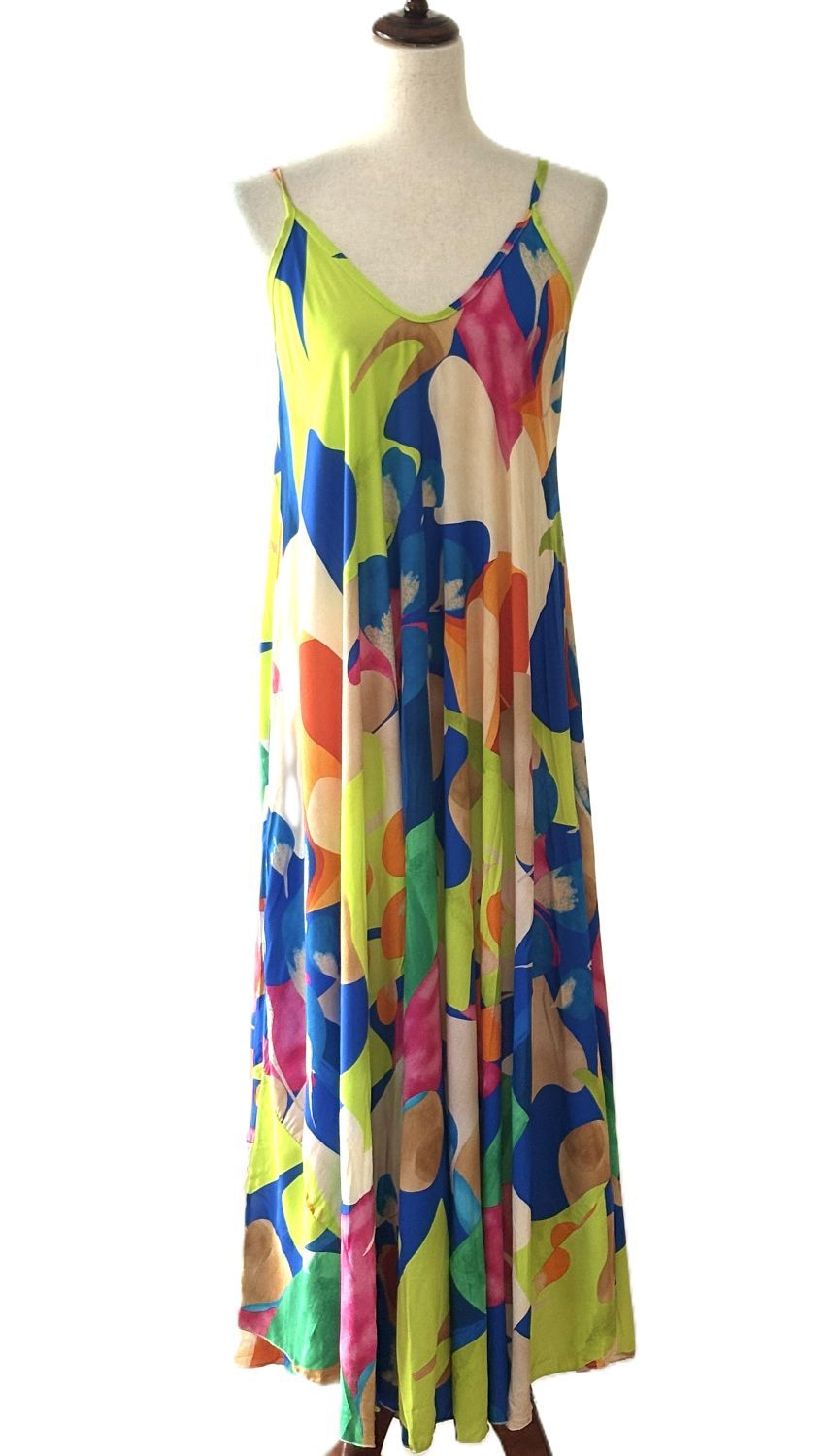 Dresses: Italian Multicolor Strappy Sundress In An Abstract Print (2 Colors)
