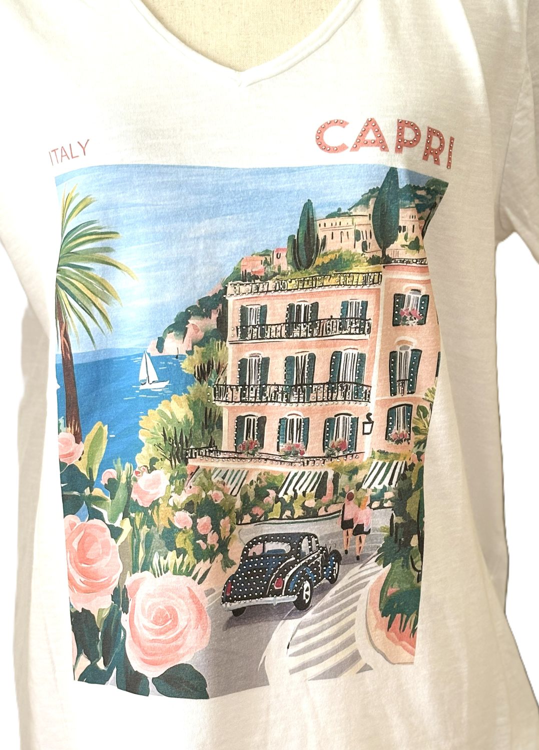 Italian One Size Cotton Tees With Iconic Mediterranean Scenes. Cute