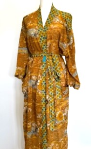 Top of the Line Silk Kimono Duster Mixed Print (Olive/Bronze)