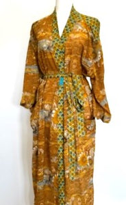 Top of the Line Silk Kimono Duster Mixed Print (Olive/Bronze)
