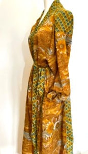 Top of the Line Silk Kimono Duster Mixed Print (Olive/Bronze)