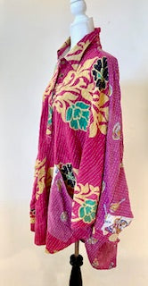 Designer Specialty Tunic is Versatile: Coat, Coverup, or Top (Pink Scroll)