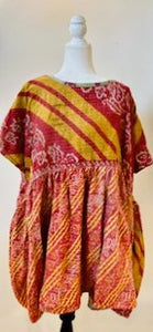 Artisan Kantha Bae  Quilt Mini Dress. Comfortable, Soft, and Very Chic (Stripe Red)