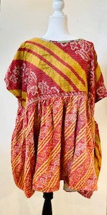 Artisan Kantha Bae  Quilt Mini Dress. Comfortable, Soft, and Very Chic (Stripe Red)