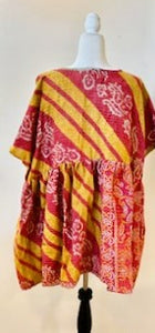 Artisan Kantha Bae  Quilt Mini Dress. Comfortable, Soft, and Very Chic (Stripe Red)