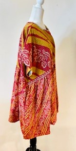 Artisan Kantha Bae  Quilt Mini Dress. Comfortable, Soft, and Very Chic (Stripe Red)