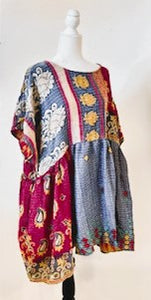 Artisan Kantha Bae  Quilt Mini Dress. Comfortable, Soft, and Very Chic (Denim)