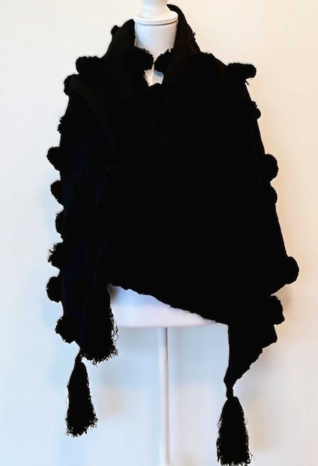 Pom Poms & Tassels Vintage (Authenticated)  Wool Shawl. Two Colors. (Oatmeal or Black)