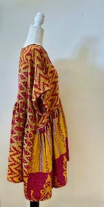 Artisan Kantha Bae  Quilt Mini Dress. Comfortable, Soft, and Very Chic (Geometric)