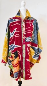 Designer Specialty Tunic is Versatile: Coat, Coverup, or Top (Abstract Red)