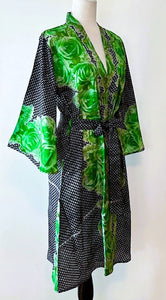Cape Sleeve Silk Kimono Duster Dress : Hot New Style  (Green and Black)