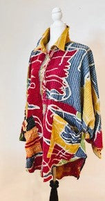 Designer Specialty Tunic is Versatile: Coat, Coverup, or Top (Abstract Red)