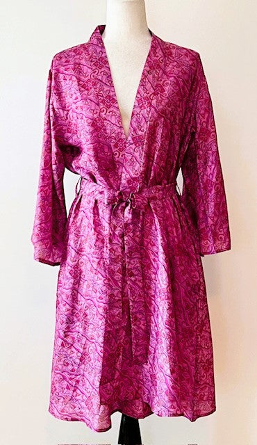 Cape Sleeve Silk Kimono Duster Dress : Hot New Style  (Raspberry)