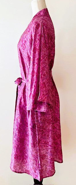 Cape Sleeve Silk Kimono Duster Dress : Hot New Style  (Raspberry)