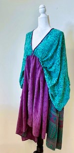 Eclispe Mixed Silk Print Dress, Turquoise Purple