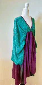 Eclispe Mixed Silk Print Dress, Turquoise Purple