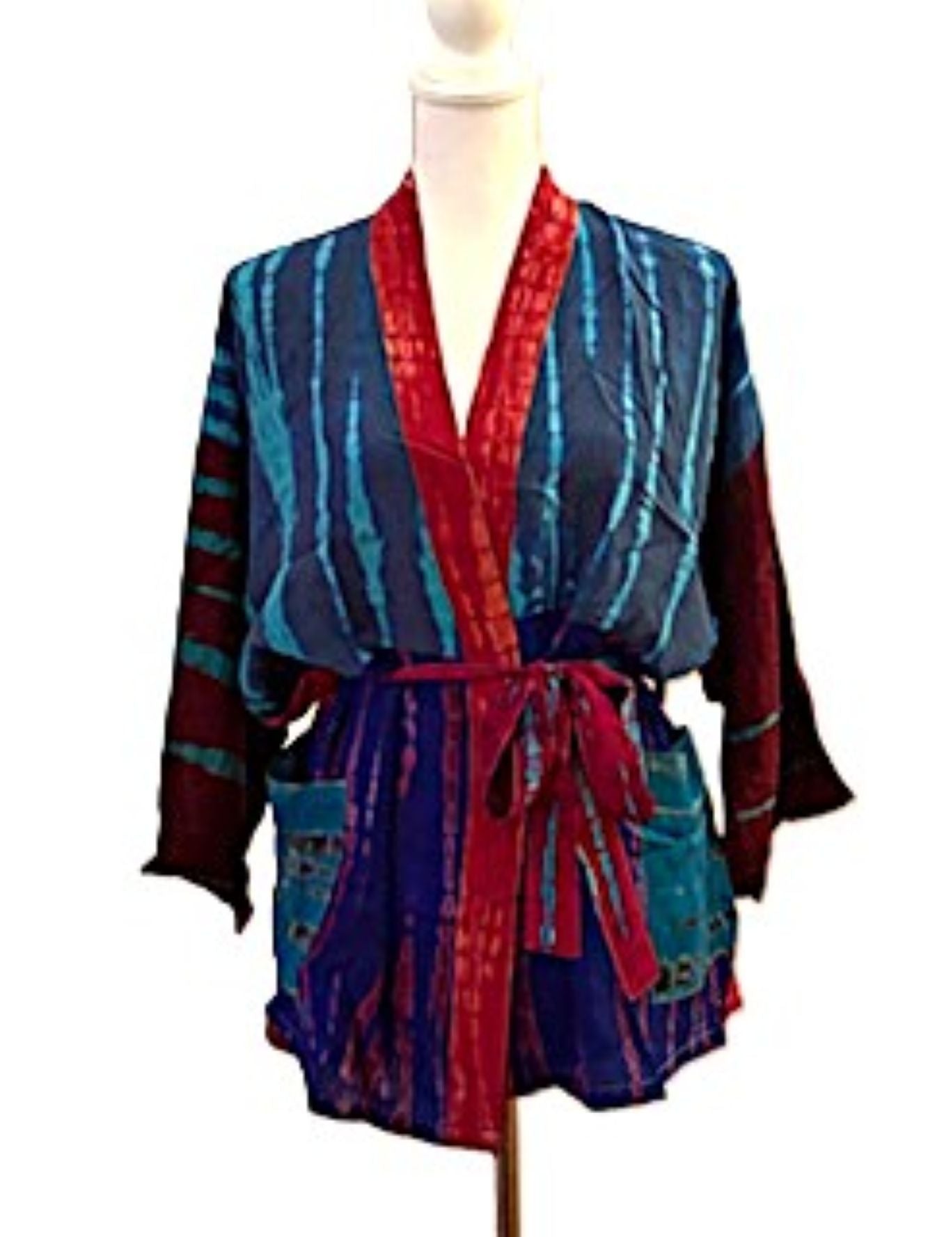 The Accessory In Demand, A Short Silk Kimono Jacket.  A Tie Dye Beauty (Blue)