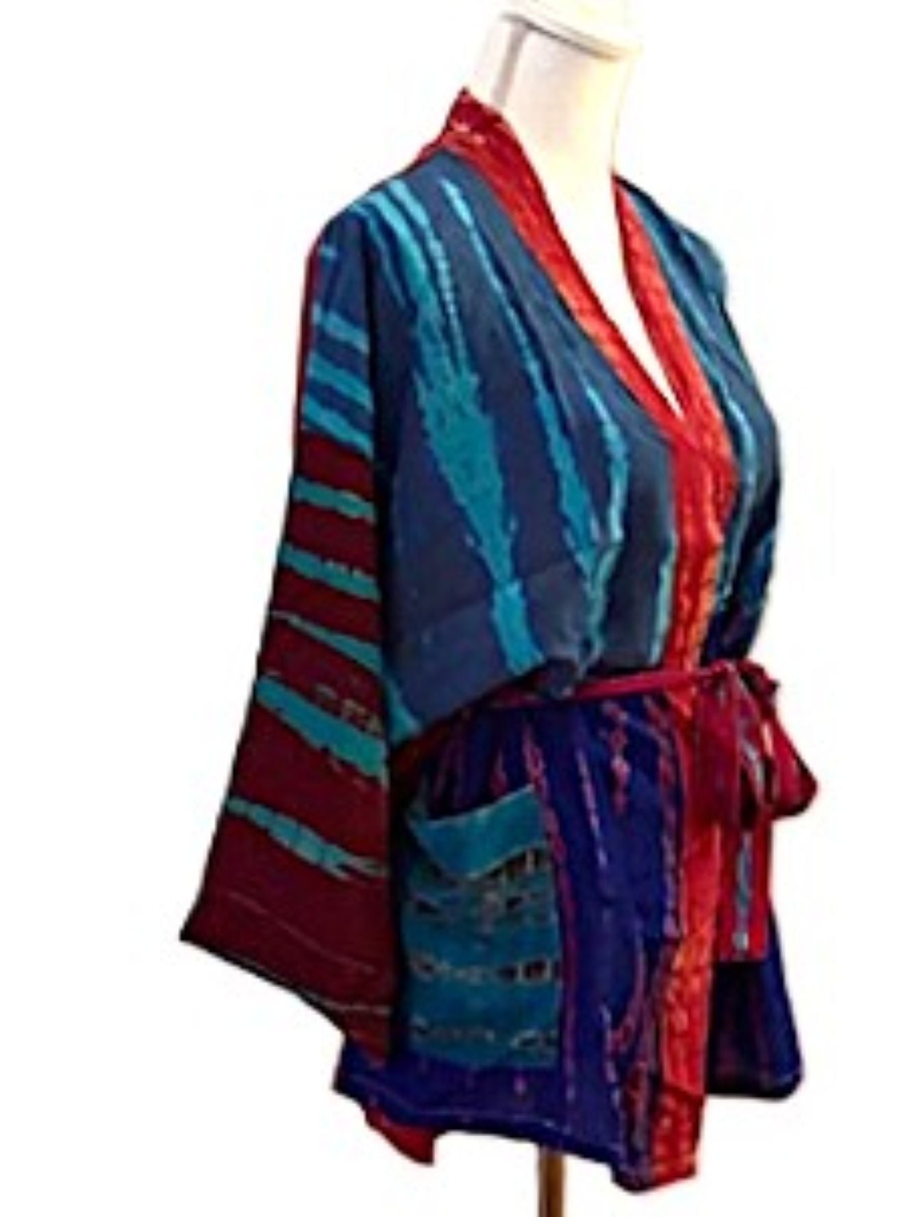 The Accessory In Demand, A Short Silk Kimono Jacket.  A Tie Dye Beauty (Blue)