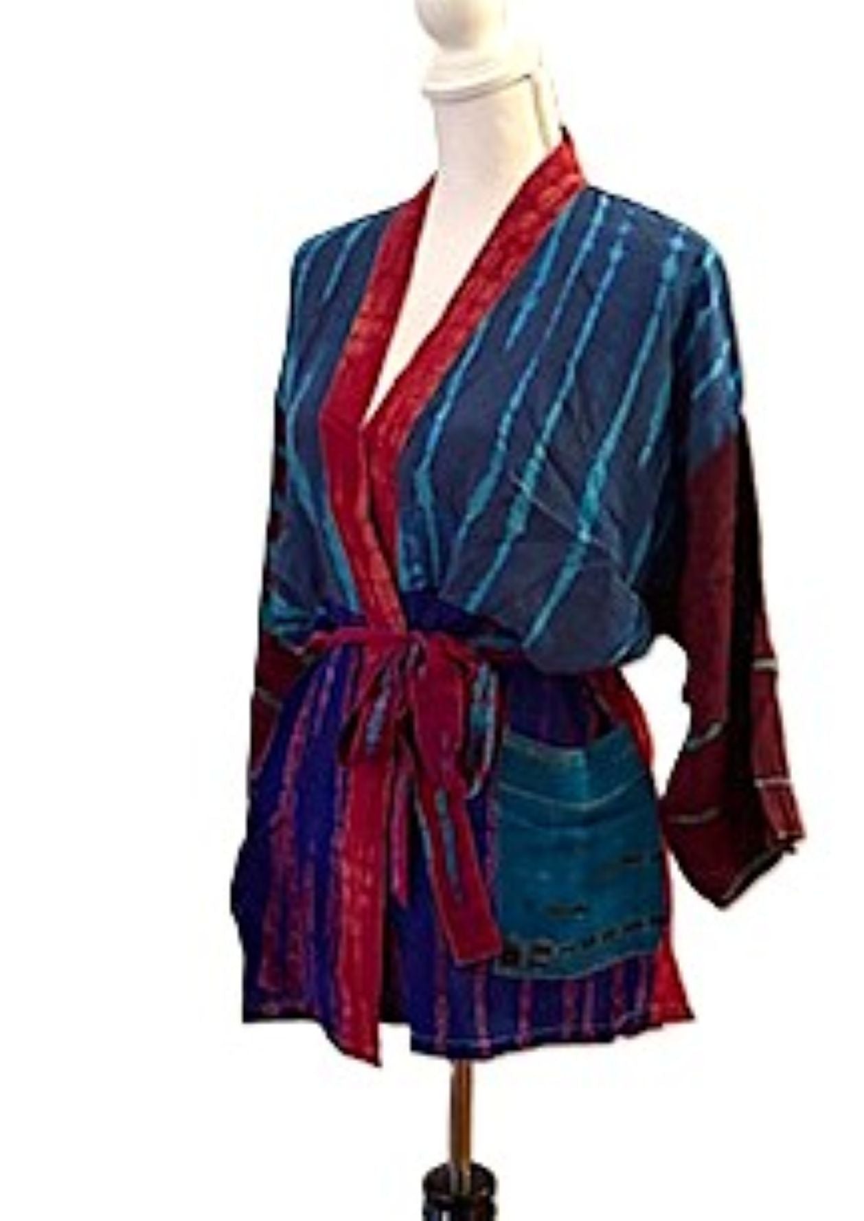 The Accessory In Demand, A Short Silk Kimono Jacket.  A Tie Dye Beauty (Blue)