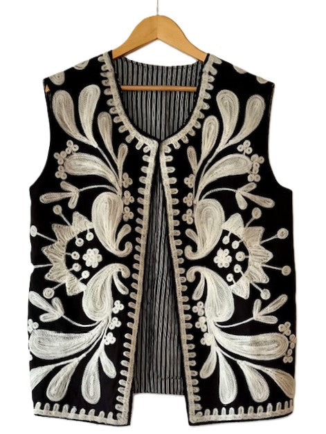 Designer Handmade Embroidered Vest Is Classic And Timely. (Black)