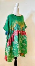 Artisan Kantha Bae  Quilt Mini Dress. Comfortable, Soft, and Very Chic (Green Garden)