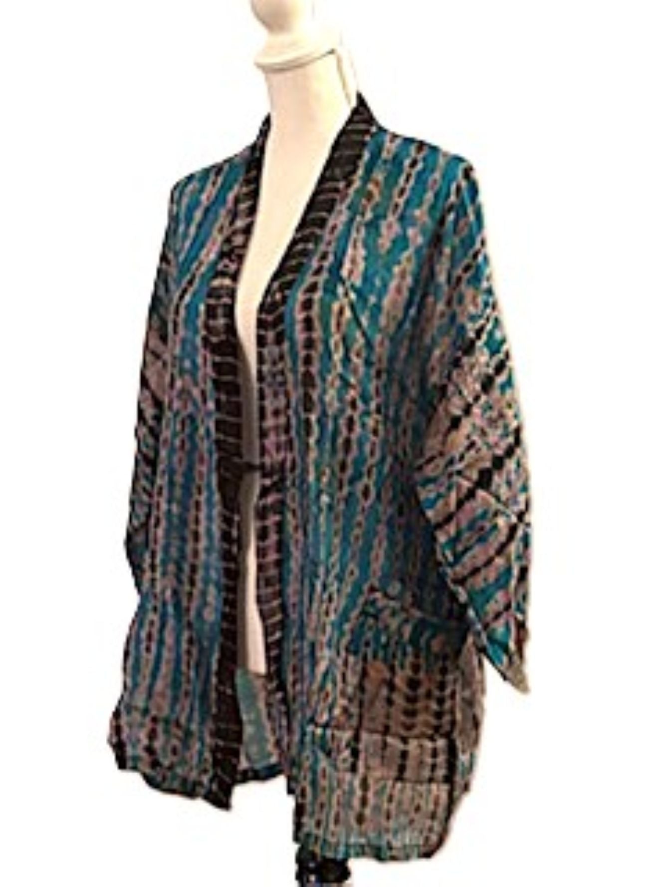 The Accessory In Demand, A Short Silk Kimono Jacket.  A Tie Dye Beauty (Blue)