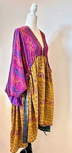 Eclispe Mixed Silk Print Dress, Golden