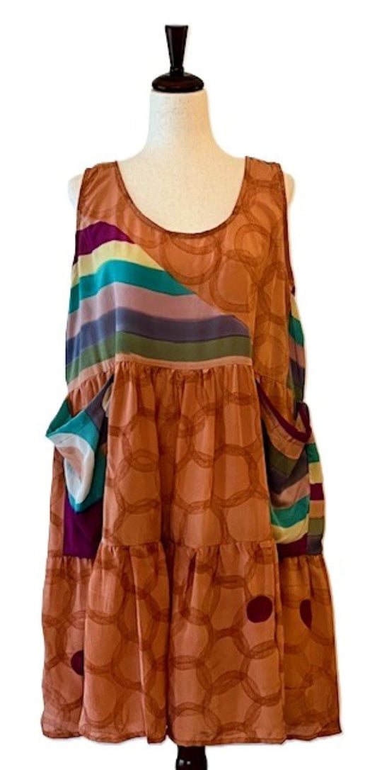 Kantha Bae Silk Meadow Mini Dress. (Salmon)